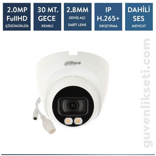 Dahua IPC-HDW3249H-AS-PV-0280B 2 MP Full Color H.265+ IR Dome Sesli ve Hoparlorlu Kamera(30m Tamamlayıcı ISIK)